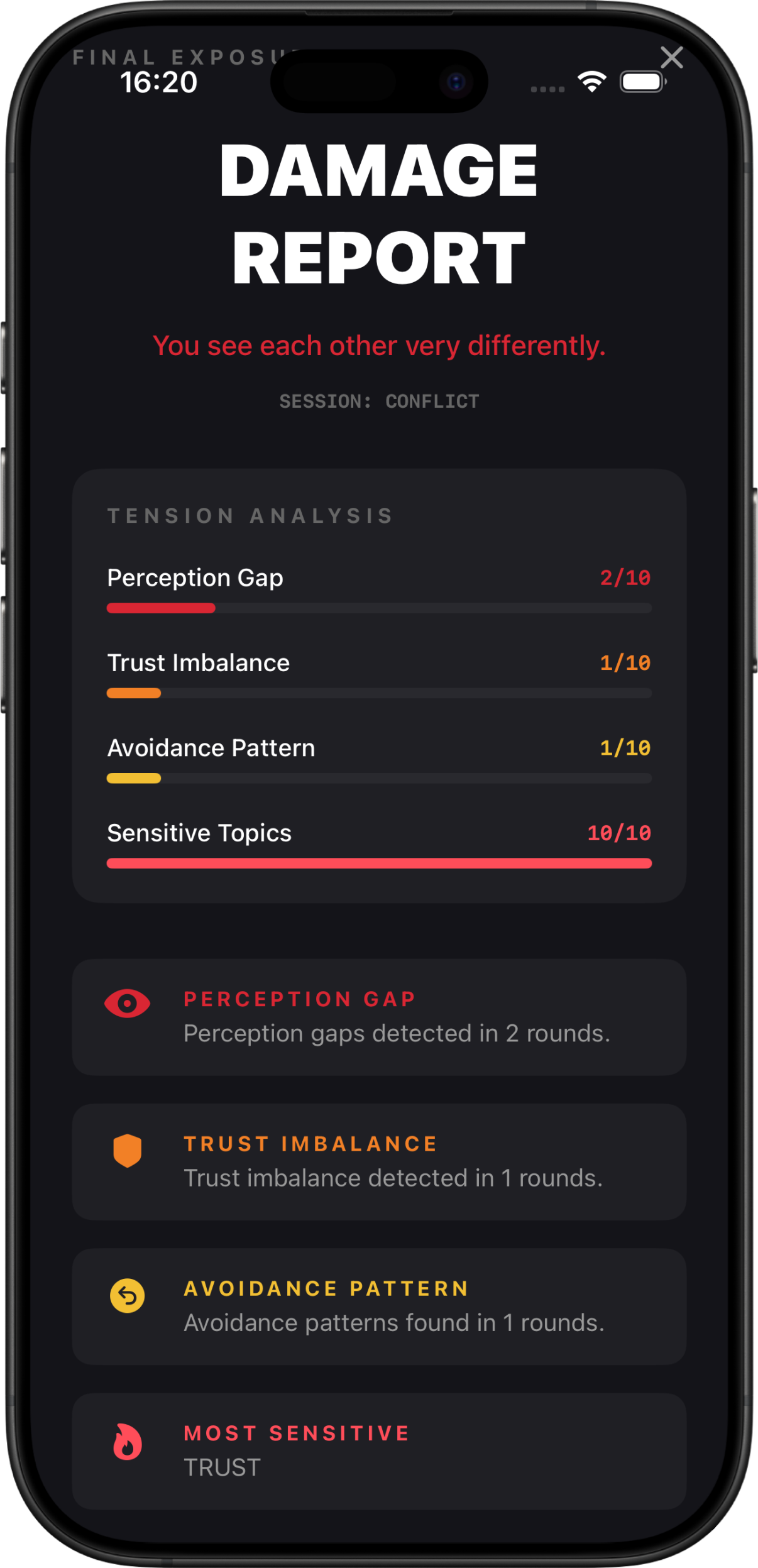 Relveal interface screen